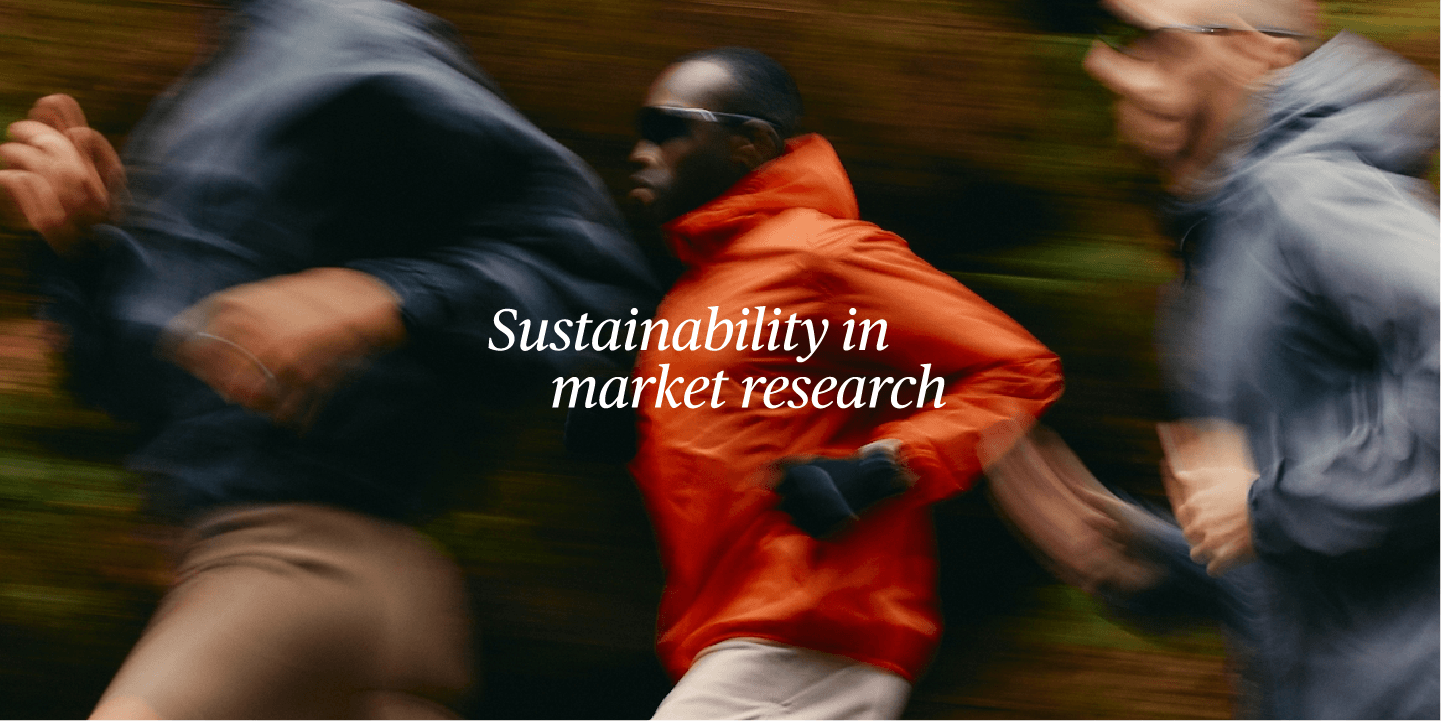 An image depicting the movement of three runners with the heading: Sustainability in market research
